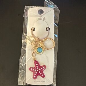 Mint Gold-Key Starfish Key & Bag Charm with Pink and Turquoise Accents